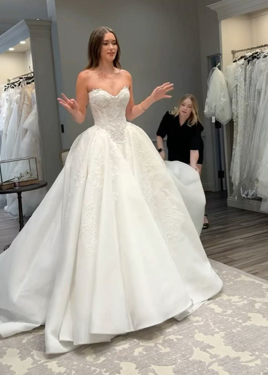 Vestido de novia clásico, vestido de fiesta, escote corazón, encaje, blanco, vestidos de novia minimalistas DP1590