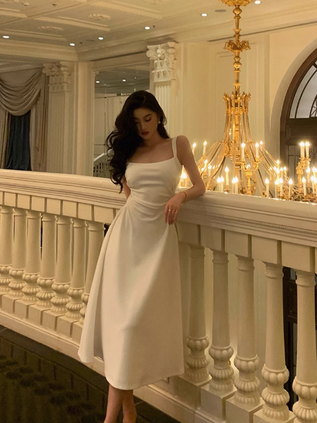 Sexy A line Square Satin 21st Birthday Dress Party Gown Birthday Outfits Birthday Dress Ideas For Women DP1627