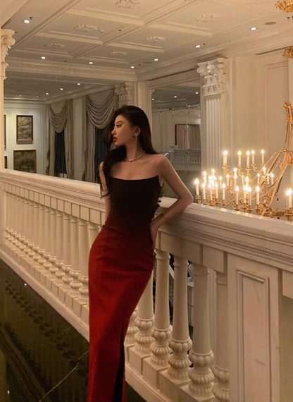 Vestido de fiesta de sirena sexy sin tirantes, de satén burdeos, para 21 cumpleaños, ideas de vestidos de cumpleaños para mujeres, DP1639
