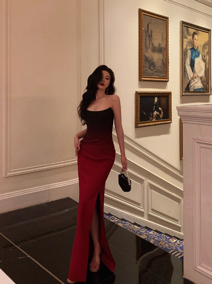 Vestido de fiesta de sirena sexy sin tirantes, de satén burdeos, para 21 cumpleaños, ideas de vestidos de cumpleaños para mujeres, DP1639