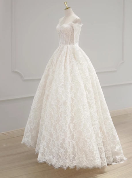 Vestido de novia clásico, vestido de fiesta, hombros descubiertos, mangas largas, encaje, blanco, vestidos de novia minimalistas DP1647