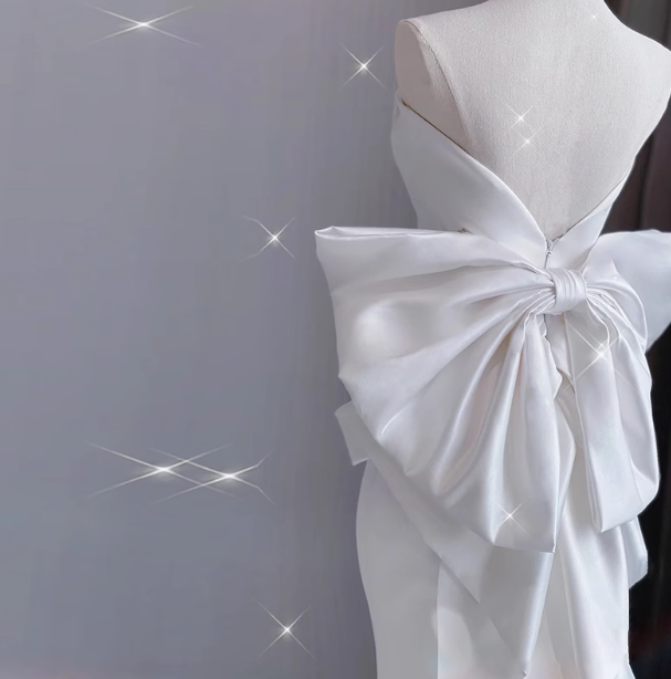 Vestido de novia clásico de sirena sin tirantes, de satén blanco, estilo minimalista, DP1657
