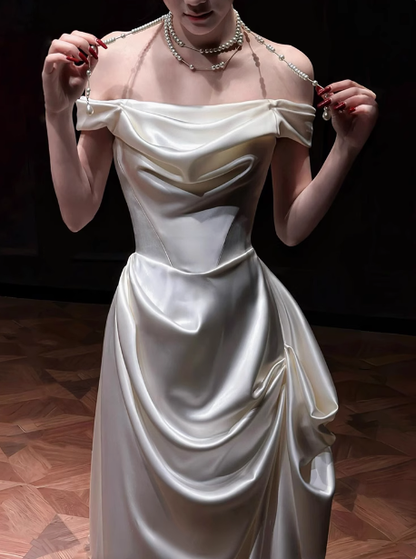 Romantic Bridal Gown Mermaid Off The Shoulder Satin Wedding Dresses Minimalist Bridal Gowns DP1662