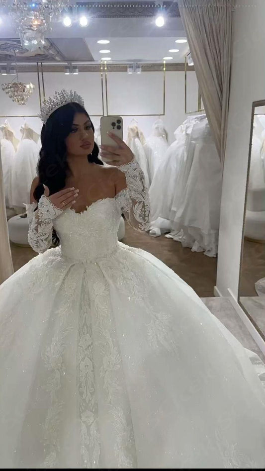 Vestido de novia etéreo, de encaje, con hombros descubiertos, blanco, DP1673