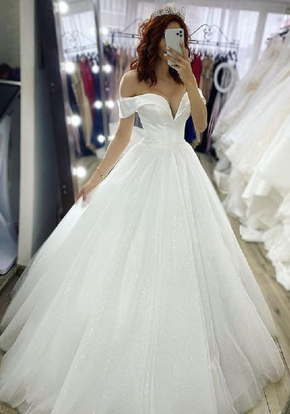 Vestido de novia etéreo, vestido de fiesta con hombros descubiertos y lentejuelas blancas, vestidos de novia DP1682