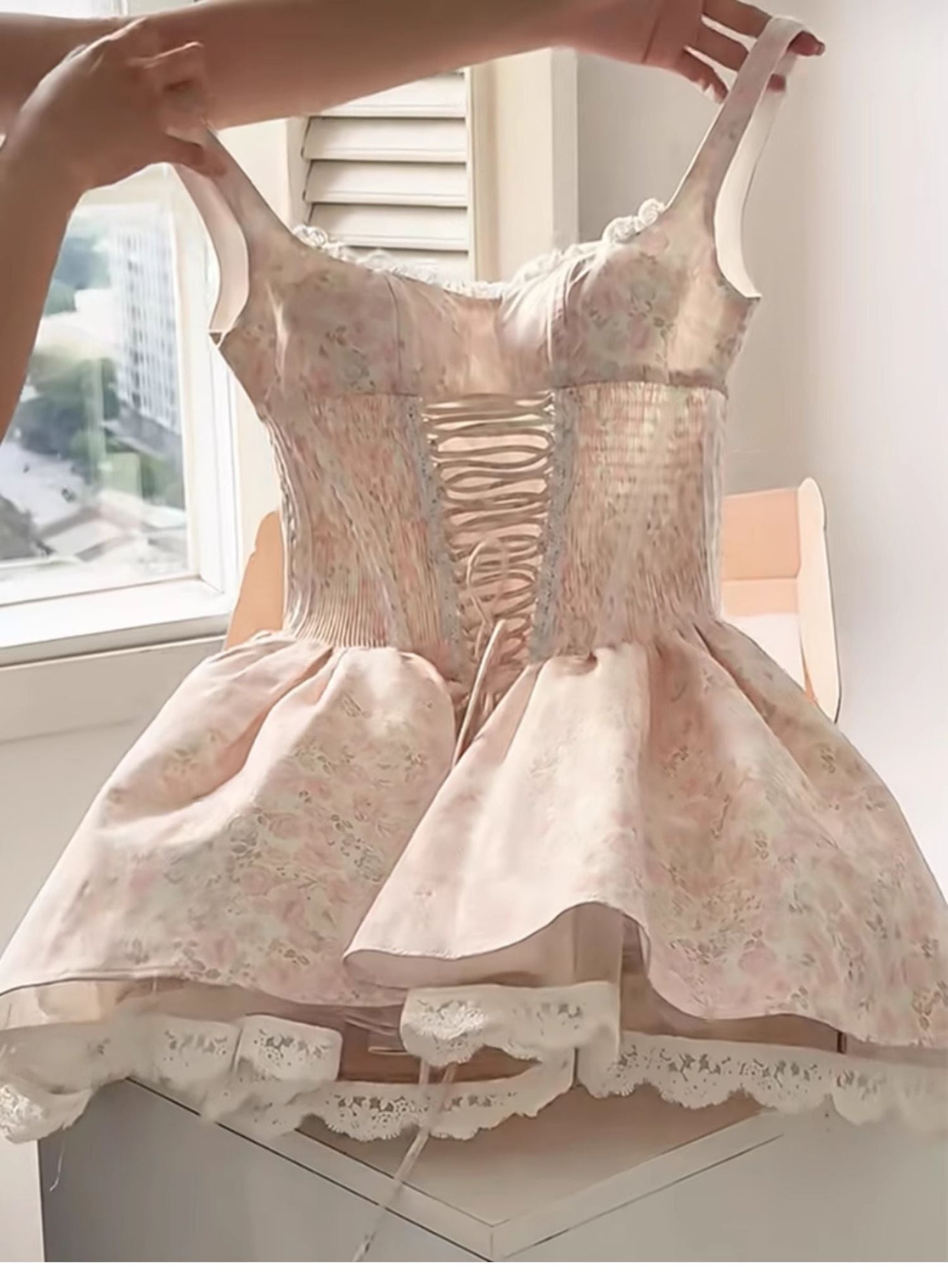 Vestido corto de verano con estampado floral rosa y cuadrado, ideal para fiestas de cumpleaños, 21 años, DP1707