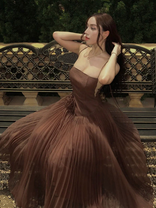 Vestido largo de tul con tirantes finos, corte A, para fiesta de cumpleaños, para verano, 23.º cumpleaños, DP1708