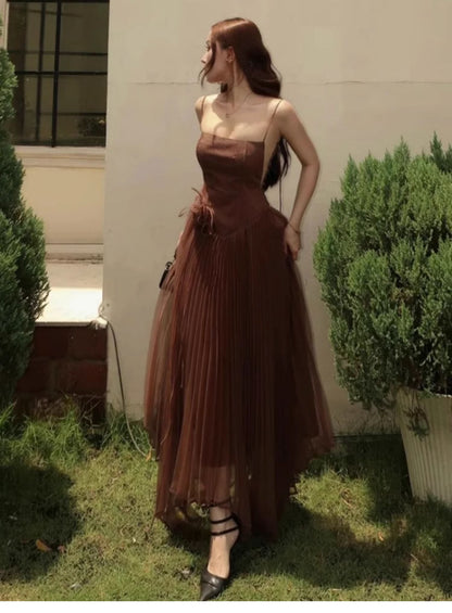 Vestido largo de tul con tirantes finos, corte A, para fiesta de cumpleaños, para verano, 23.º cumpleaños, DP1708