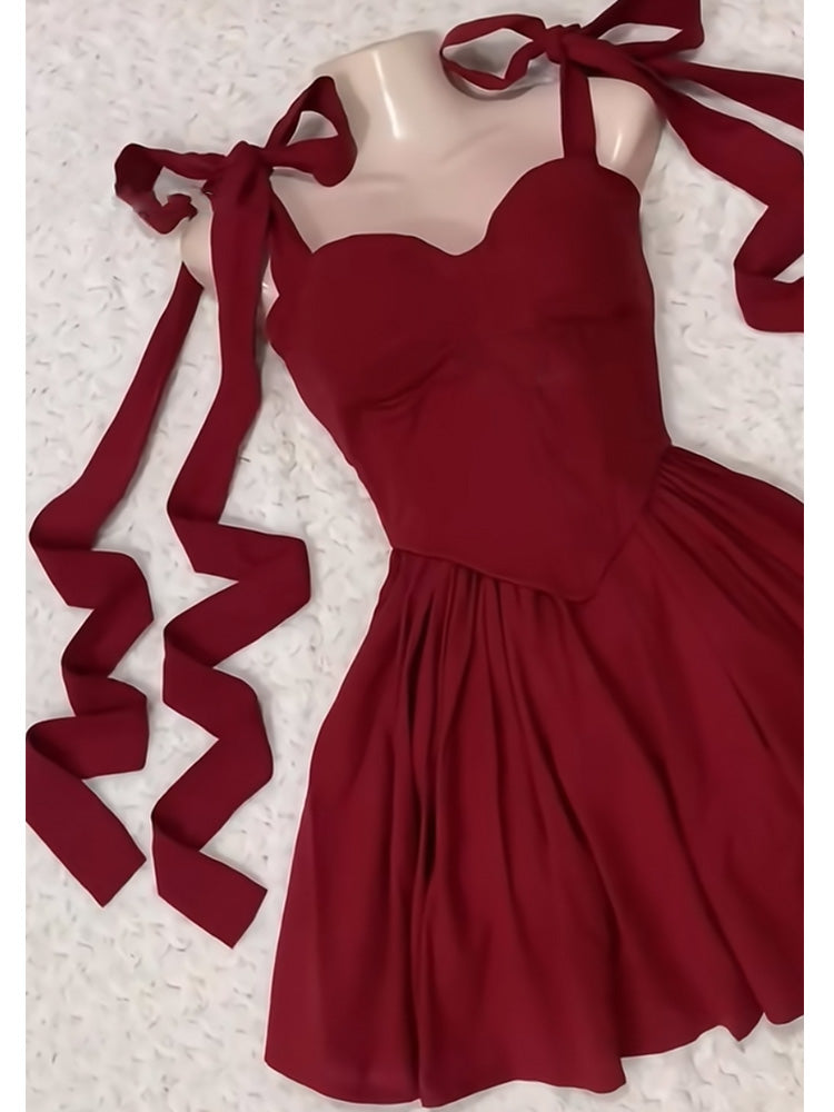 Vestido corto burdeos con tirantes finos y corte en A para cumpleaños de verano, vestido Hoco, atuendo para fiesta de cumpleaños número 23, DP1712