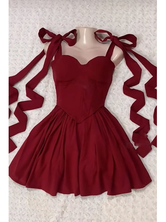 Vestido corto burdeos con tirantes finos y corte en A para cumpleaños de verano, vestido Hoco, atuendo para fiesta de cumpleaños número 23, DP1712