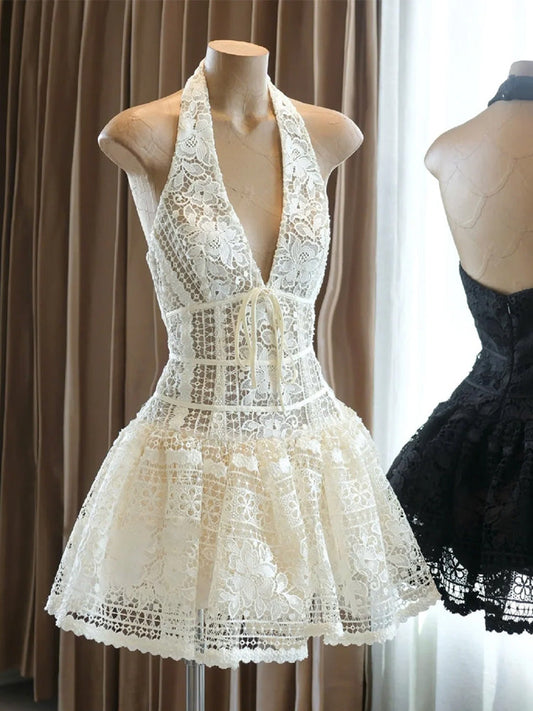 Vestido corto de verano con tirantes finos y encaje, corte A, para cumpleaños, minivestido de fiesta para 23 cumpleaños, DP1717