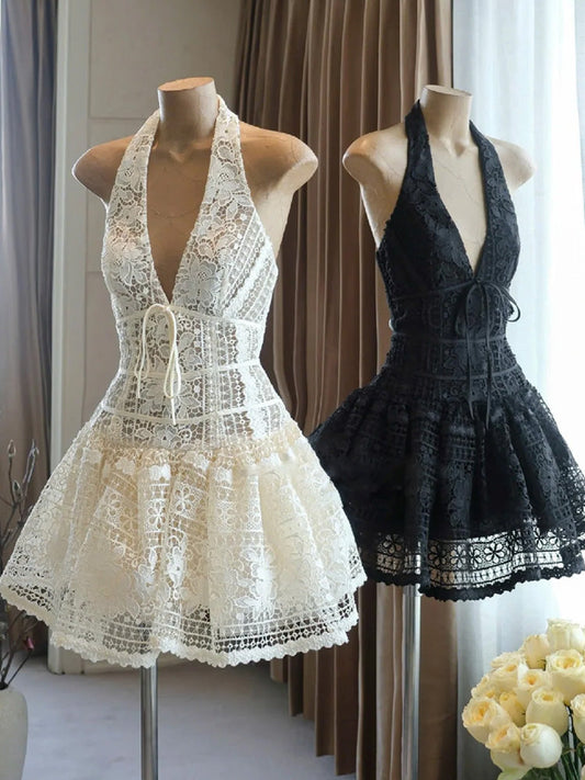 Vestido corto de verano con tirantes finos y encaje, corte A, para cumpleaños, minivestido de fiesta para 23 cumpleaños, DP1717
