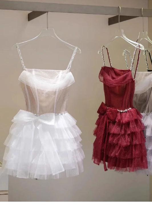 Vestido corto de verano con tirantes finos y bonito vestido de fiesta para cumpleaños, vestido de fiesta para el 23.º cumpleaños, minivestido DP1719