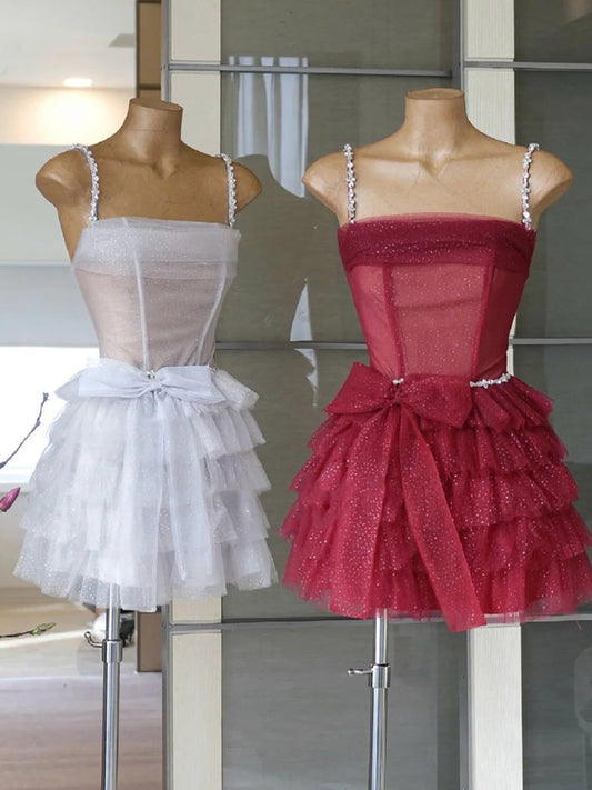 Vestido corto de verano con tirantes finos y bonito vestido de fiesta para cumpleaños, vestido de fiesta para el 23.º cumpleaños, minivestido DP1719
