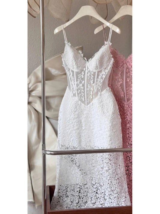 Vestido largo de verano con tirantes finos, corte A, encaje, para cumpleaños, graduación, fiesta de cumpleaños número 23, DP1722