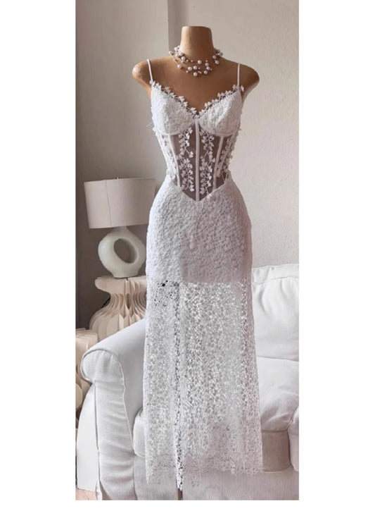 Vestido largo de verano con tirantes finos, corte A, encaje, para cumpleaños, graduación, fiesta de cumpleaños número 23, DP1722