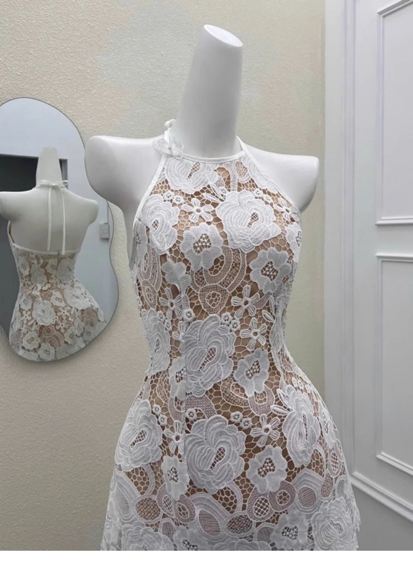 Vestido corto de satén color marfil con cuello halter y corte A para cumpleaños de verano, minivestido de fiesta para 23 cumpleaños, DP1723
