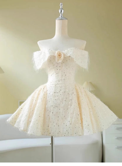 Vestido de fiesta de verano blanco con lentejuelas y mangas cortas, minivestido de cumpleaños para 23 años, DP1724