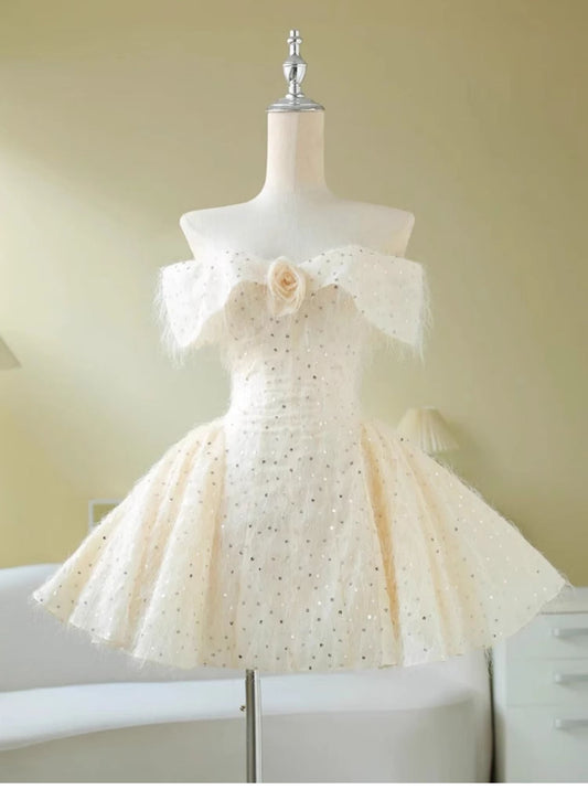 Vestido de fiesta de verano blanco con lentejuelas y mangas cortas, minivestido de cumpleaños para 23 años, DP1724