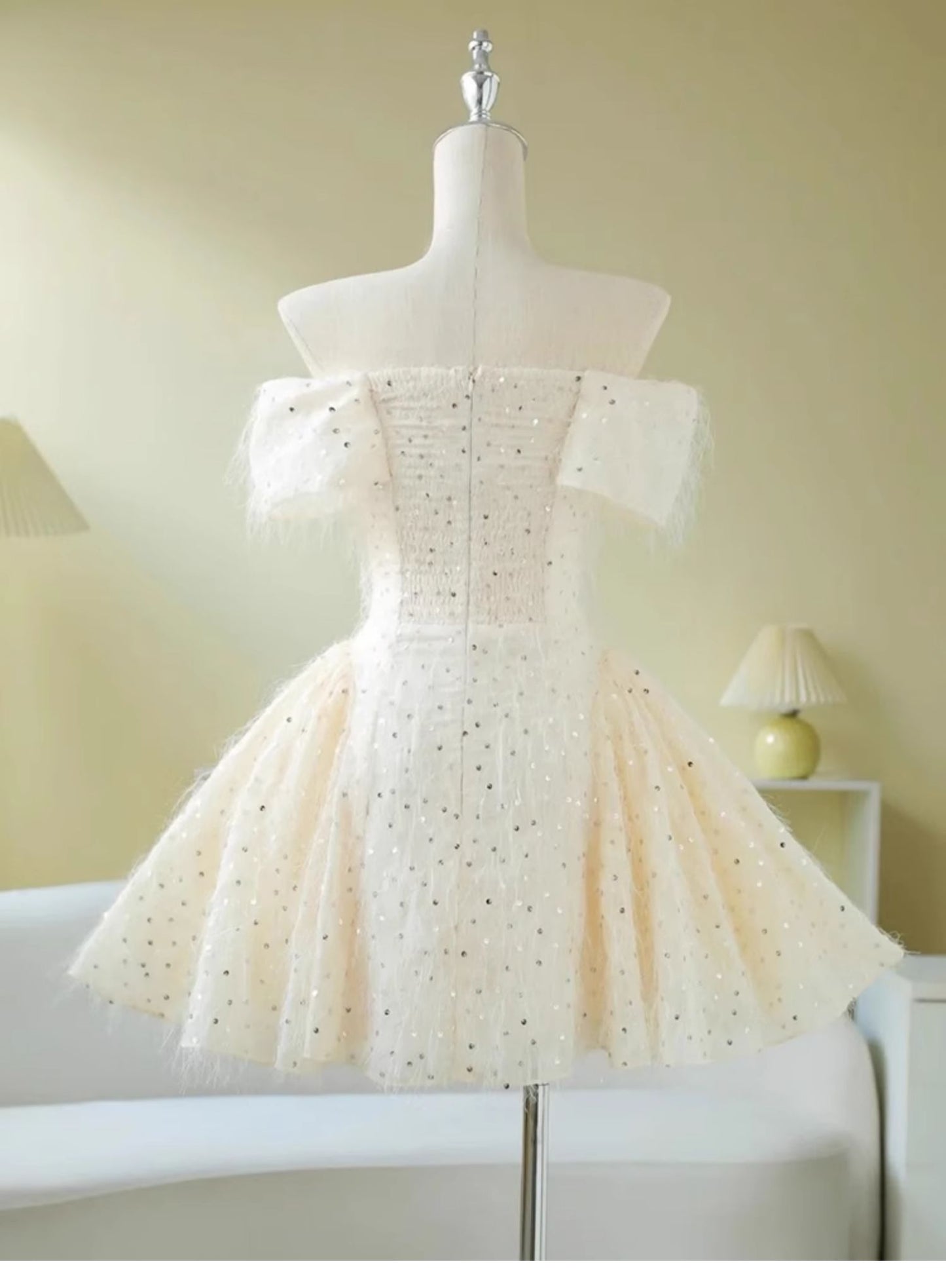 Vestido de fiesta de verano blanco con lentejuelas y mangas cortas, minivestido de cumpleaños para 23 años, DP1724