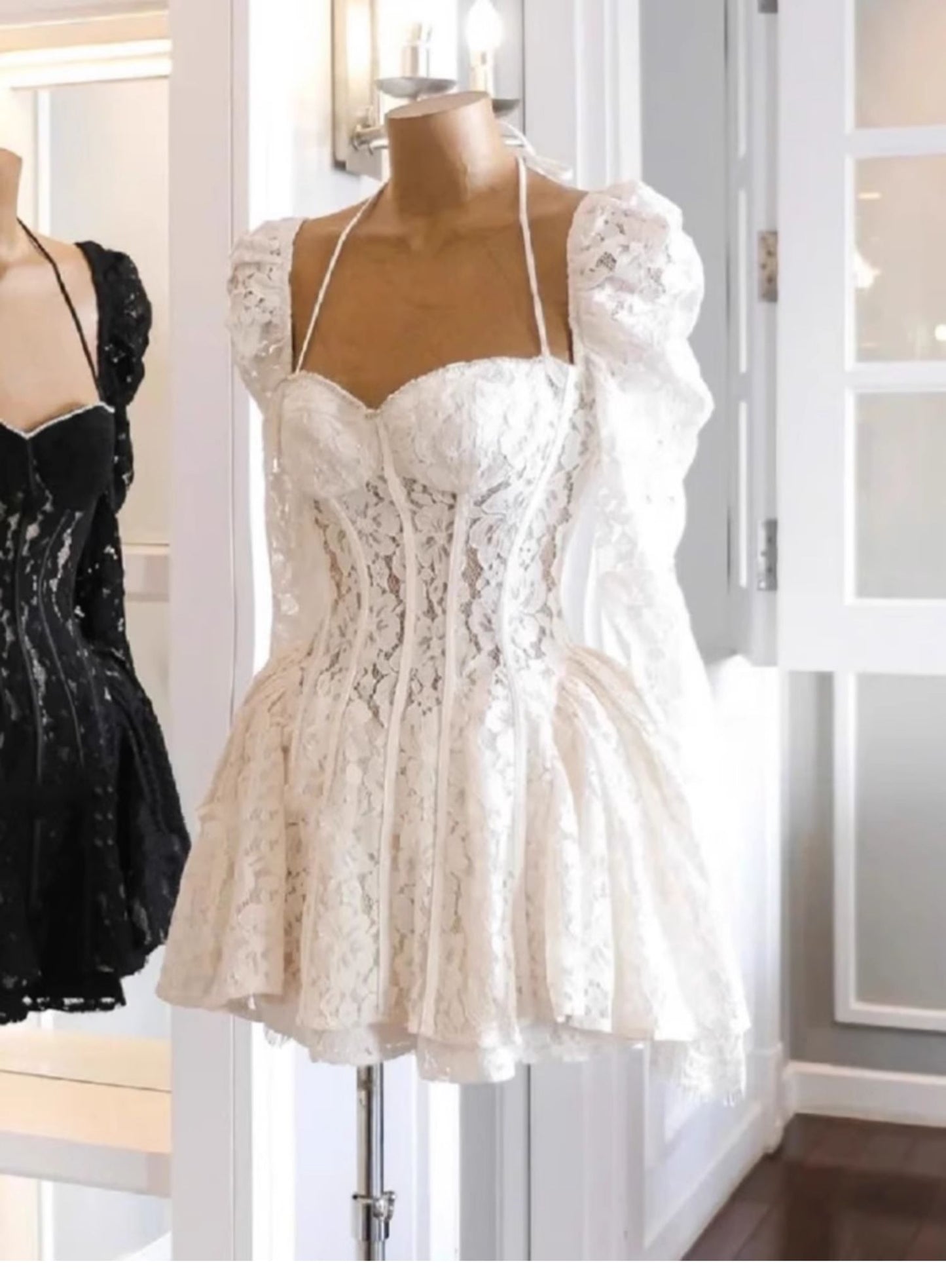 Vestido de verano blanco de encaje con escote en forma de corazón, manga corta y larga, para fiesta de cumpleaños, minivestido de fiesta para 21 años, DP1727