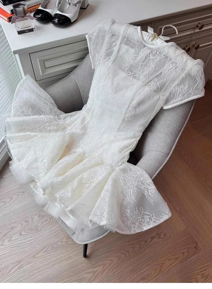 Vestido de verano de encaje con mangas cortas y corte en A, estilo Hoco, minivestido para fiesta de cumpleaños número 21, DP1728