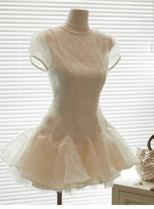 Vestido de verano de encaje con mangas cortas y corte en A, estilo Hoco, minivestido para fiesta de cumpleaños número 21, DP1728