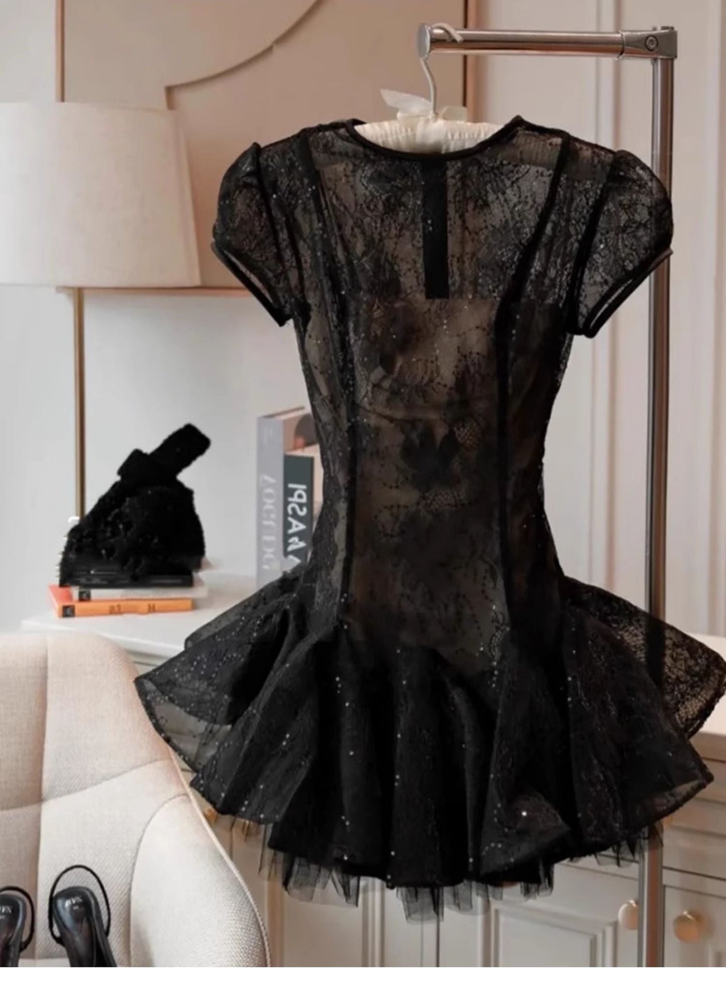 Vestido de verano de encaje con mangas cortas y corte en A, estilo Hoco, minivestido para fiesta de cumpleaños número 21, DP1728