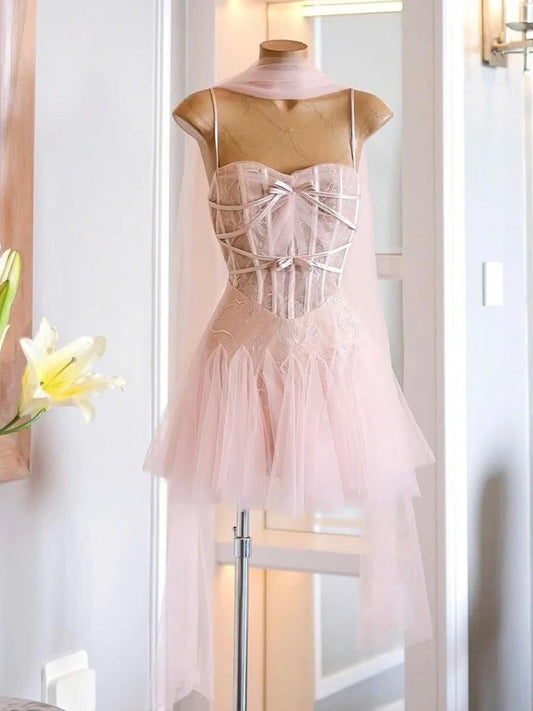 Vestido corto de verano con tirantes finos y bonito vestido de fiesta para cumpleaños, vestido de fiesta para el 23.º cumpleaños, minivestido DP1729
