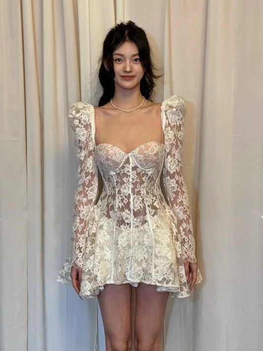Vestido corto de encaje blanco con escote en forma de corazón, corte A, para cumpleaños de verano, minivestido de fiesta para el 23.º cumpleaños, DP1730