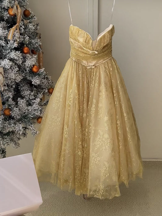 Vestido de fiesta de verano de tul dorado sin tirantes, vestido de fiesta de cumpleaños, traje de fiesta para el 23.º cumpleaños, DP1732