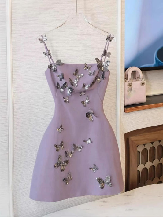 Vestido corto de satén con tirantes finos, corte A, para cumpleaños de verano, minivestido de fiesta para 23 cumpleaños, DP1733