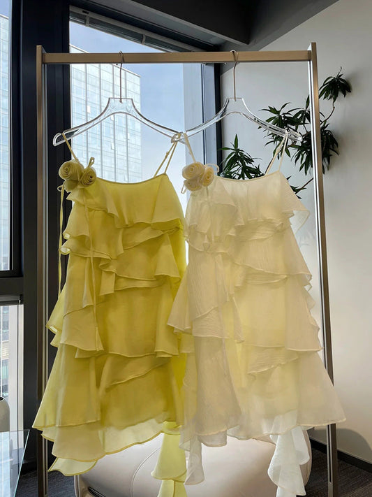 Vestido corto de gasa con tirantes finos, corte A, para cumpleaños, para verano, para fiesta de cumpleaños número 23, DP1734