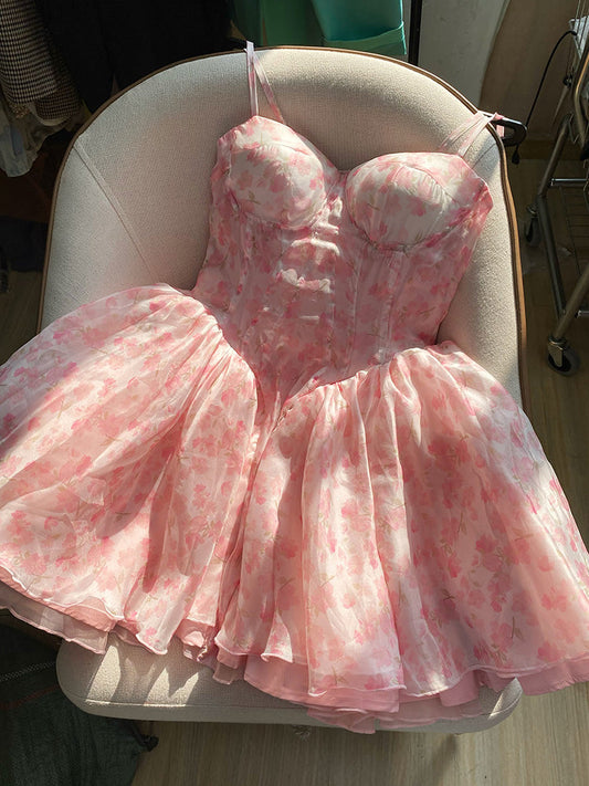 Vestido corto de verano con tirantes finos y estampado floral, ideal para cumpleaños, minivestido de fiesta para el 23.º cumpleaños, DP1736
