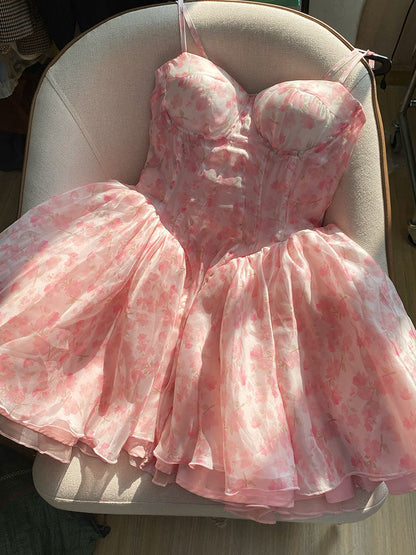 Vestido corto de verano con tirantes finos y estampado floral, ideal para cumpleaños, minivestido de fiesta para el 23.º cumpleaños, DP1736