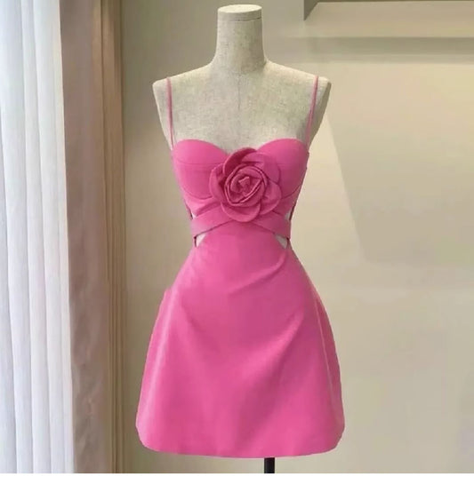 Vestido corto de satén rosa intenso con corte en A para cumpleaños de verano, minivestido de fiesta para el 23.º cumpleaños, DP1738