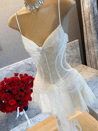 Vestido corto de verano con lentejuelas y tirantes finos, corte A, para cumpleaños, minivestido de fiesta para 23 cumpleaños, DP1741