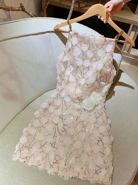 Cute A line Pink Straps Summer Homecoming Dress Sequin Hoco Dress Mini 18th Birthday Outfit Cocktail Dresses DP1761