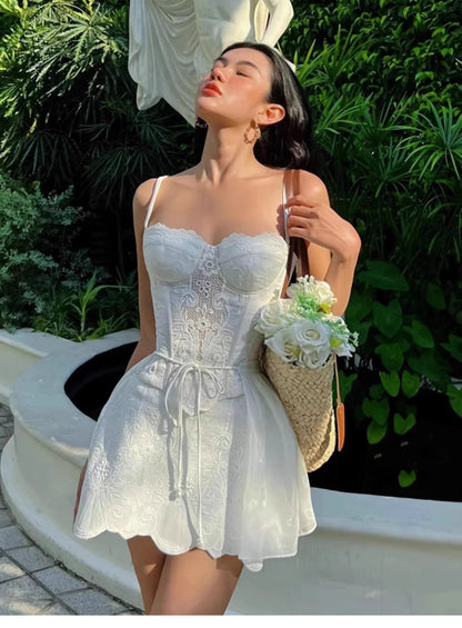 Vestido de verano con tirantes finos y encaje para fiesta de bienvenida, minivestido para 20 cumpleaños, vestido de cóctel DP1766