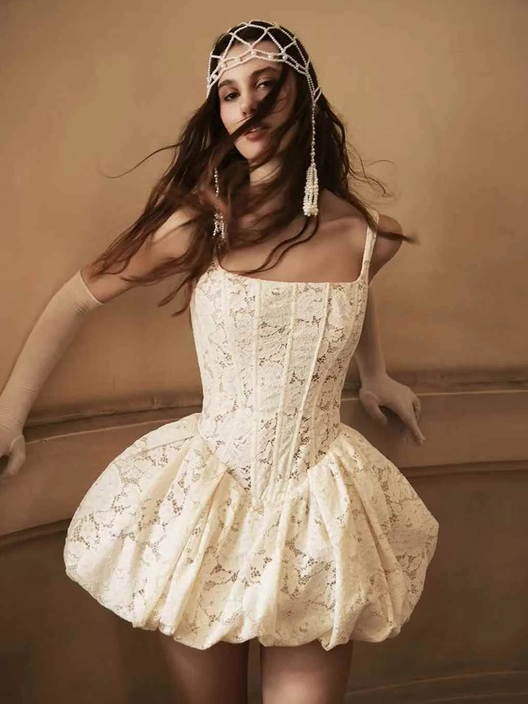 Vestido de fiesta sencillo con tirantes finos y encaje beige para el regreso a casa, vestido de cóctel de verano DP1771
