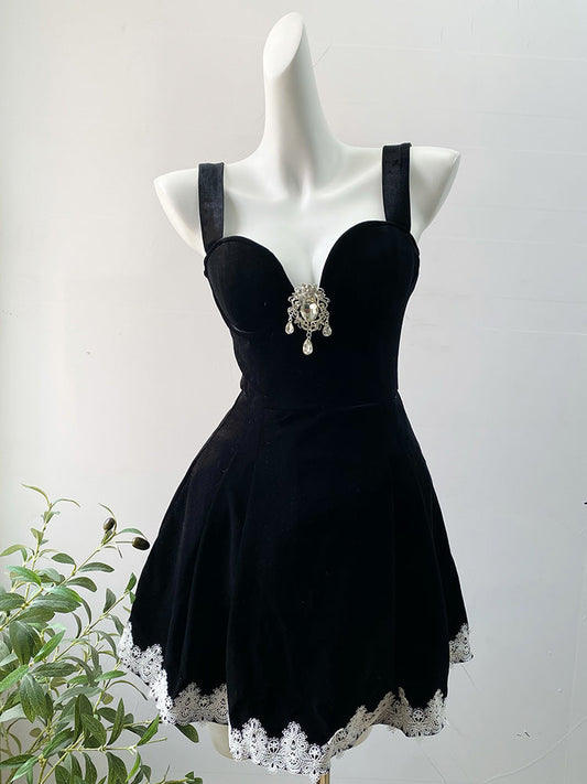 Cute A line Short Homecoming Dress Summer Black Little Black Dress Hoco Dresses Cocktail Dress For Senior Teens DP1776