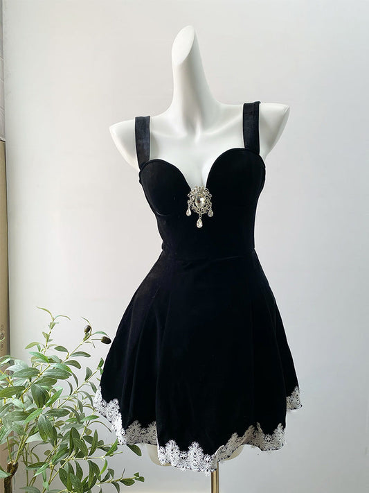 Cute A line Short Homecoming Dress Summer Black Little Black Dress Hoco Dresses Cocktail Dress For Senior Teens DP1776