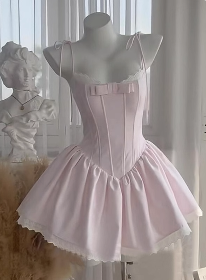 Vestido corto rosa de fiesta con tirantes finos, corte A, para verano, para adolescentes mayores, DP1781