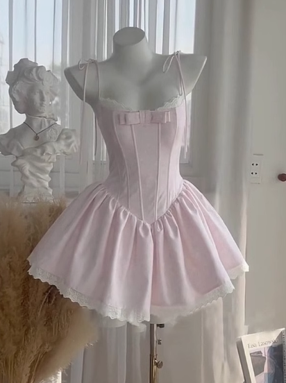 Vestido corto rosa de fiesta con tirantes finos, corte A, para verano, para adolescentes mayores, DP1781