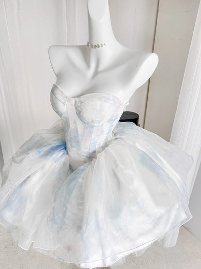 Cute Ball Gown Short Light Sky Blue Homecoming Dress Summer Hoco Dresses Cocktail Dress For Senior Teens DP1783
