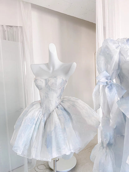 Cute Ball Gown Sweetheart Short Light Sky Blue Homecoming Dress Summer Hoco Dresses Cocktail Dress For Senior Teens D1783