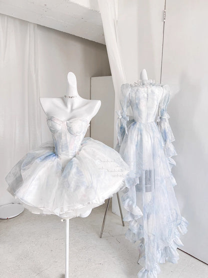 Cute Ball Gown Short Light Sky Blue Homecoming Dress Summer Hoco Dresses Cocktail Dress For Senior Teens DP1783