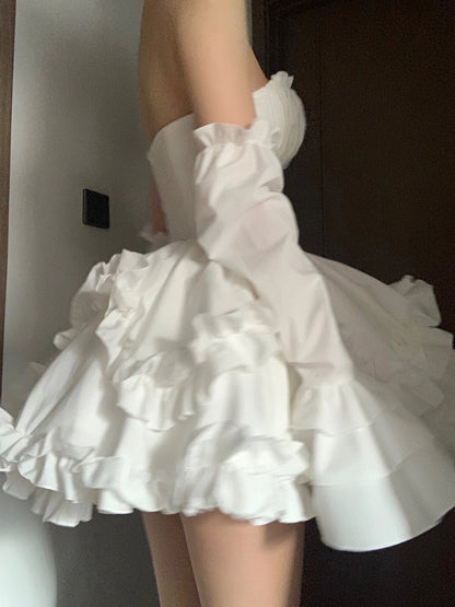 Vestido corto blanco de fiesta con escote corazón, bonito vestido de verano para adolescentes (DP1784)