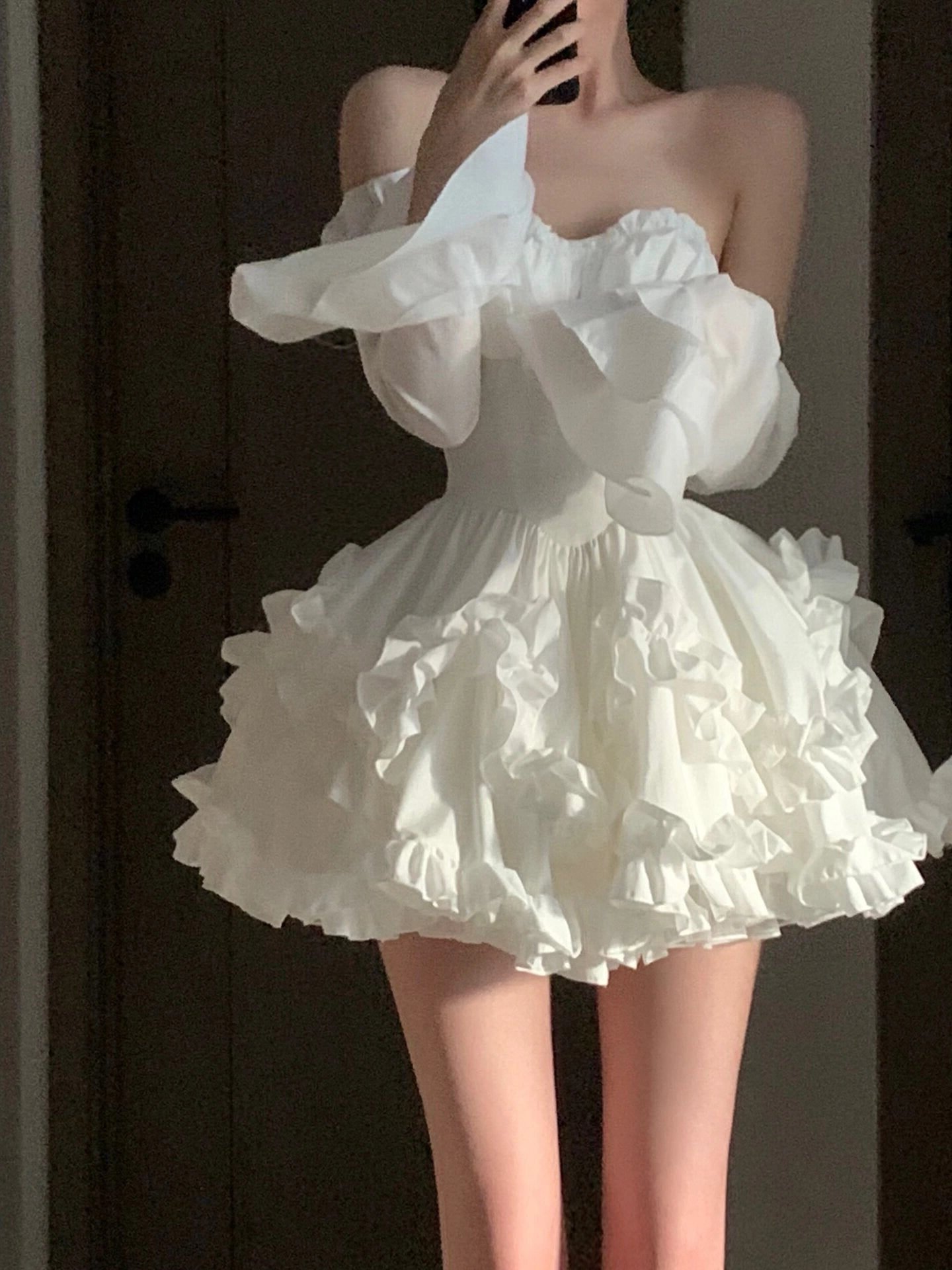 Vestido corto blanco de fiesta con escote corazón, bonito vestido de verano para adolescentes (DP1784)
