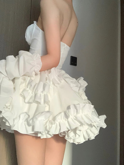 Vestido corto blanco de fiesta con escote corazón, bonito vestido de verano para adolescentes (DP1784)